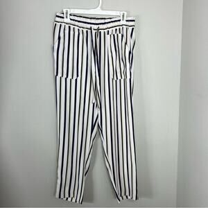 Zara Striped Drawstring Pull On Pant White